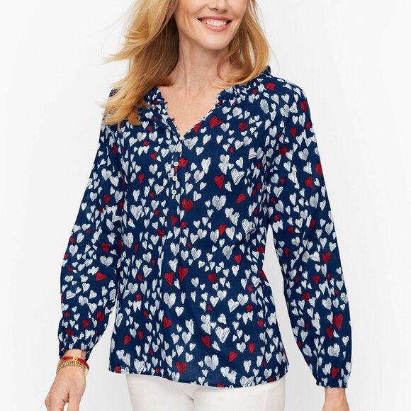 Like New Talbots Ruffle Trim Popover - Heart Sketch Size L - Picture 1 of 6